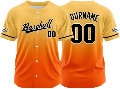 Miniatura 15 de Camiseta de béisbol con degradado personalizado, nombre, número y logotipo personalizados para hombres, mujeres y niños