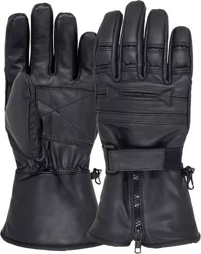 Miniatura 3 de Guantes de motocicleta para hombre para clima frío guantes de equitación de motocicleta de cuero auténtico color negro Negro