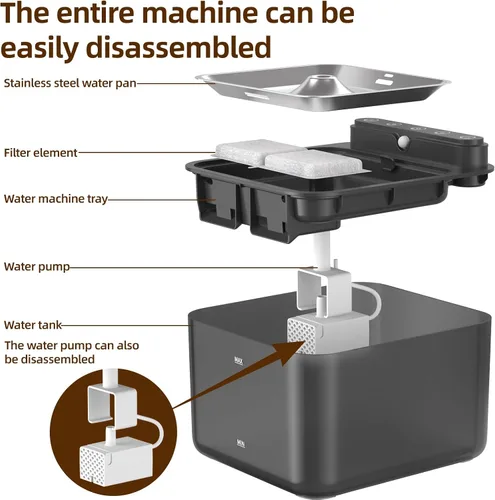 Miniatura 6 de Fuente de agua inalámbrica para gatos, funciona con pilas, fuentes de agua para gatos en interiores, bomba extraíble de 108 oz/3.2 L, sensor