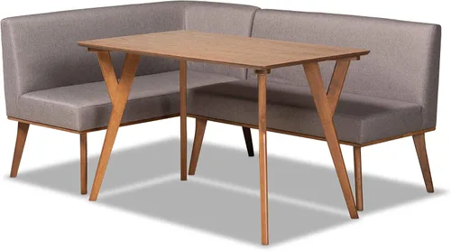 Miniatura 9 de Baxton Studio Odessa - Banco de comedor tapizado de tela gris y acabado marrón nogal, banco de comedor de madera