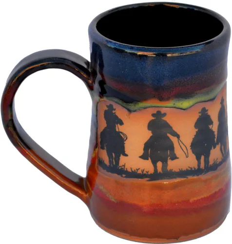ALWAYS AZUL POTTERY Cowboy Roundup - Jarra pequeña de 17 onzas en esmalte azulscape, tazas de cerveza de cerámica hechas a mano, elegantes y únicas
