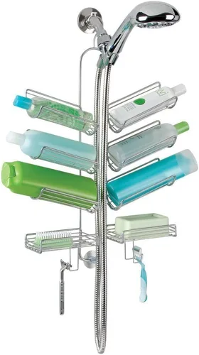 Miniatura 3 de iDesign Verona - Organizador de baño colgante de metal para manguera de ducha de mano, espacio adicional para champú, acondicionador, jabón, Bronce