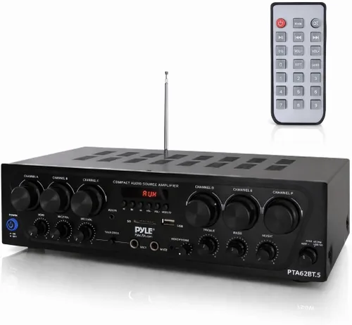 Pyle Sistema de amplificador de audio para el hogar inalámbrico Bluetooth - Receptor estéreo de potencia de sonido de 6 canales actualizado de 750