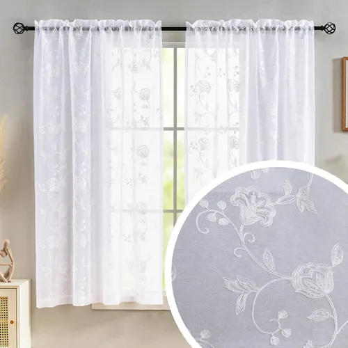 Miniatura 85 de Cortinas para ventana cortinas blancas traslúcidas de 90 pulgadas de largo, 2 paneles de cortinas de tul, paneles de ventana para cortinas de Blanco