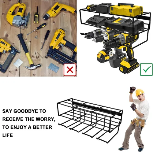 Miniatura 6 de Organizador de herramientas eléctricas grande 2 en 1, soporte para taladro, soporte de pared, estante de almacenamiento de herramientas y soporte
