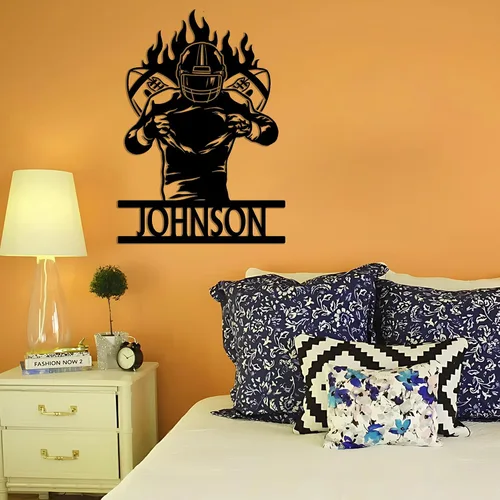 Miniatura 9 de GodLover Arte de pared de metal de fútbol personalizado de lujo, letrero con nombre personalizado, decoración de jugador, regalos de dormitorio