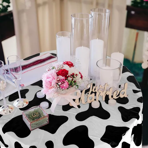Miniatura 4 de Remagr Mantel redondo de plástico con estampado de vaca, 3 piezas, 84 pulgadas, desechable, con temática de vaca, para fiesta de cumpleaños