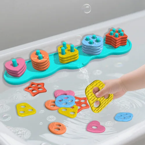 Juguetes de baño con succión para bebé, juguete de baño de silicona sin moho, clasificador y apilable, juguetes sensoriales y el mejor regalo para