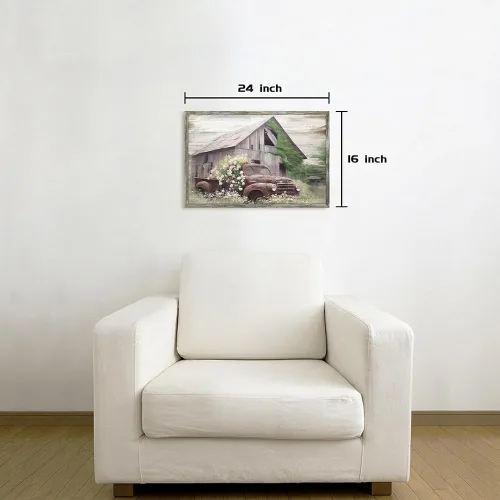 Miniatura 2 de Arte de pared de madera enmarcada de granja: arte de camión viejo rústico pintura de madera de granero para dormitorio