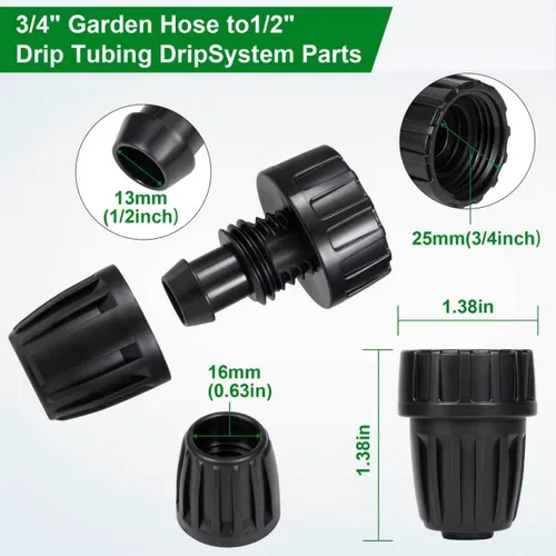Miniatura 2 de 10 tubos de riego por goteo de 1/2 pulgada a grifo/adaptador de manguera de jardín, 3/4 pulgadas FHT a 1/2 pulgadas