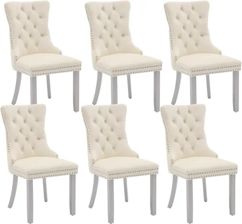 Miniatura 81 de Shenyon Juego de 2 Sillas de Comedor de Terciopelo Gris, Sillas de Comedor Tapizadas con Ribete de Anilla Trasera y Patas de Madera Maciza, Sillas