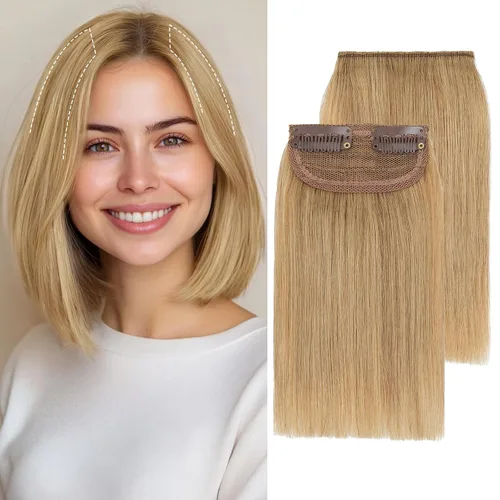 Miniatura 16 de S-noilite Extensiones de cabello corto con broches, 100% cabello humano real, 2 clips, extensiones con clip para mujeres con cabello delgado, añade