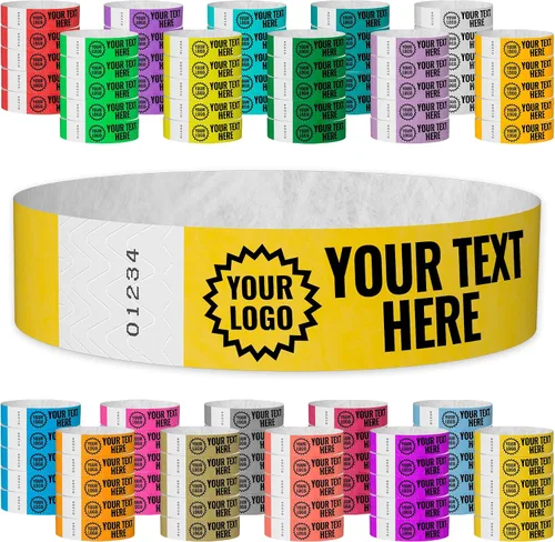 Miniatura 25 de WristCo Pulseras de Impresión Personalizada Azul Neón – 2,000 Unidades Tyvek ¾" x 10" – Añade Cualquier Texto, Logotipo e Imagen y Recibe Pulseras