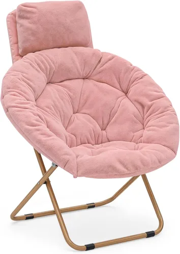 Miniatura 17 de MoNiBloom Silla redonda plegable de piel sintética con reposacabezas extraíble para adultos, marco de metal, de gran tamaño, cómoda, suave