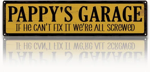 Miniatura 10 de Metal Fathers Day Gift, Retro Metal Tin Sign, Man Cave Decor, Papa's Garage, If He Can't Fix It We're Screwed, Garage Workshop Decor, Gift for Papa
