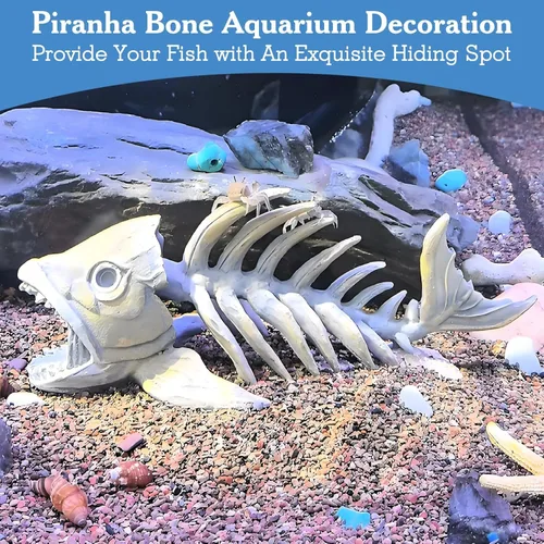 Miniatura 5 de kathson Decoraciones de pecera de resina, esqueleto de piraña, decoración de acuario, accesorios de tanque de reptiles, adorno de hueso de pescado