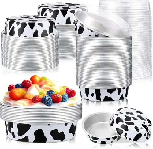 Yinder - 120 moldes desechables de 8 onzas con tapas, mini latas de papel de aluminio para tartas de papel de aluminio, recipientes redondos