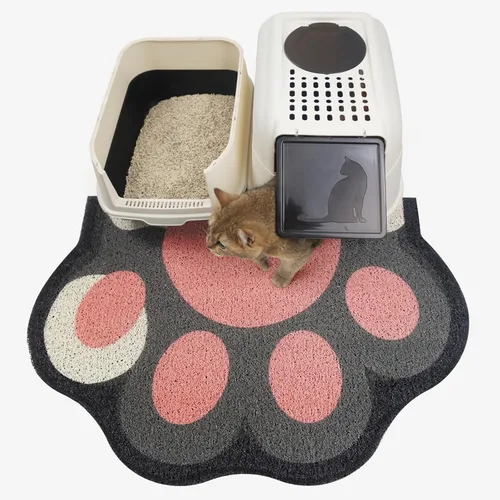 Miniatura 11 de Bonita alfombra de arena para gatos de 24 x 19 pulgadas, tapete para caja de arena, suave para patas de gatito, fácil de limpiar, antideslizante