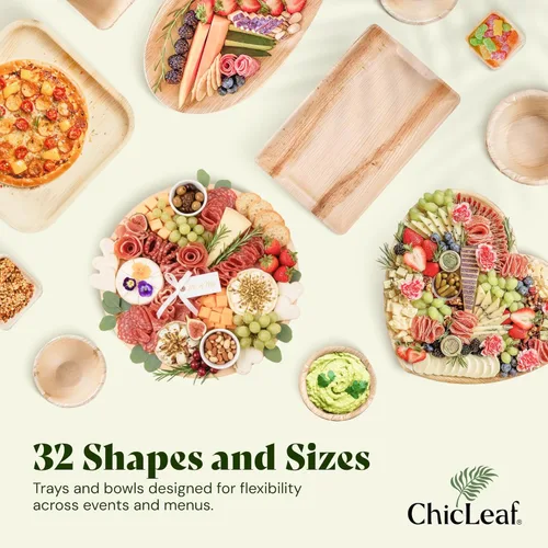 Miniatura 8 de Chic Leaf Bandejas compostables para servir de hoja de palma, platos desechables rectangulares de 10 x 14 pulgadas para embutidos, fiestas