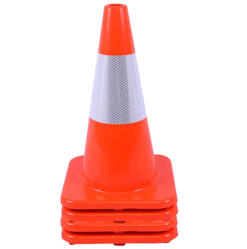 BESEA Conos de tráfico naranjas de 18 pulgadas, paquete de 4 conos de seguridad de PVC con collar reflectante de 6 pulgadas para carretera,
