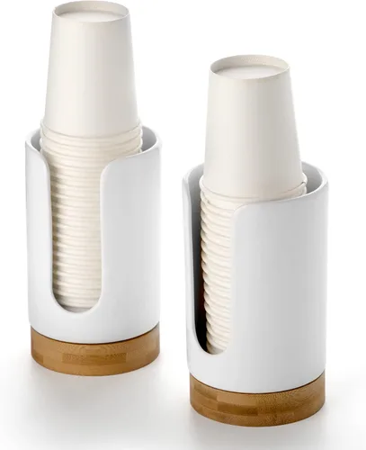 Miniatura 14 de Dispensador de tazas de baño de cerámica, soporte desechable de papel y plástico de 3 a 5 onzas, dispensador de tazas de enjuague bucal para baño