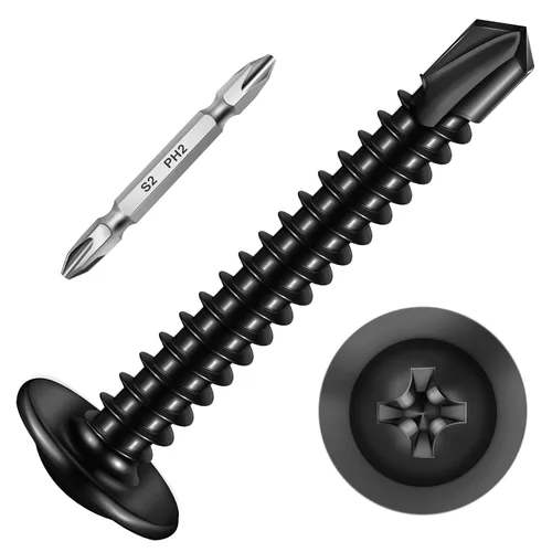 Miniatura 11 de Mywish 200 tornillos autorroscantes negros #10 × 1 pulgada para metal, 410 tornillos de metal negro de óxido de tornillo de acero inoxidable