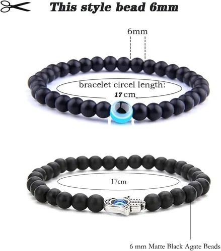 Miniatura 2 de RUIZHEN - 2 Pulseras elásticas con cuentas azules de ojo malvado, 7 chakras, piedra de lava, mano de Hamsa