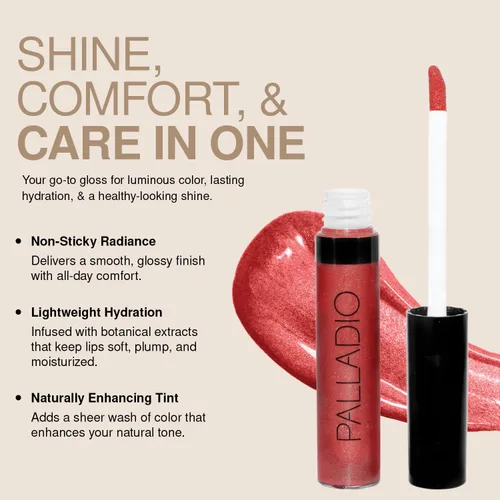 Miniatura 5 de Palladio Brillo de labios, brillo de labios no pegajoso, contiene vitamina E y aloe, ofrece un color intenso e hidratación, minimiza las arrugas