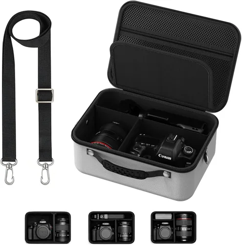 Miniatura 7 de Funda rígida para cámara compatible con Canon EOS Rebel T7/R50/R100 y más cámaras DSLR y sin espejo, bolsa de viaje portátil con divisores