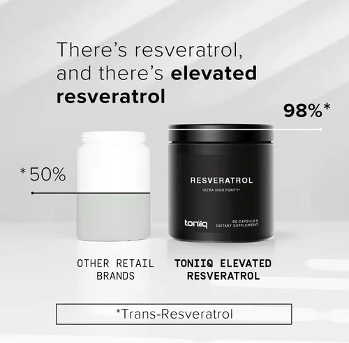 Miniatura 3 de Toniiq Cápsulas de Resveratrol de ultra alta pureza - 98% Trans-Resveratrol - Altamente purificado y biodisponible - 60 cápsulas Suplemento