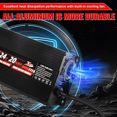 Miniatura 7 de Cargador de batería de 24 V, cargador de carretilla elevadora de 20 A para batería LiFePO4/litio/plomo-ácido, cargador inteligente AC-DC