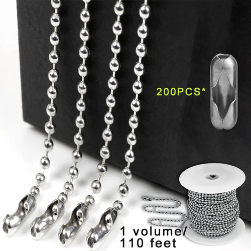 Miniatura 7 de Cadena de cuentas de bola de 0.094 in, cadenas extralargas de acero inoxidable de 110 pies, cadena de placa de identificación para perro con 200