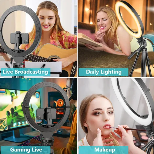 Miniatura 5 de SENSYNE - Anillo de luz de 10 pulgadas con soporte de trípode extensible de 50 pulgadas, luces circulares LED con soporte para teléfono