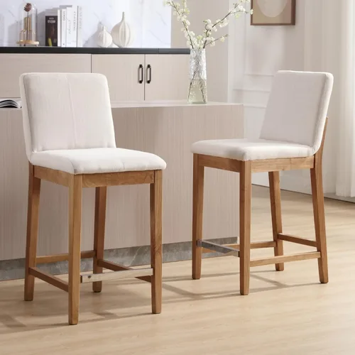 Taburetes de bar de altura de encimera, juego de 2 Taburetes de cocina de tela de lino tapizados con respaldo de 26 pulgadas, taburete de barra de
