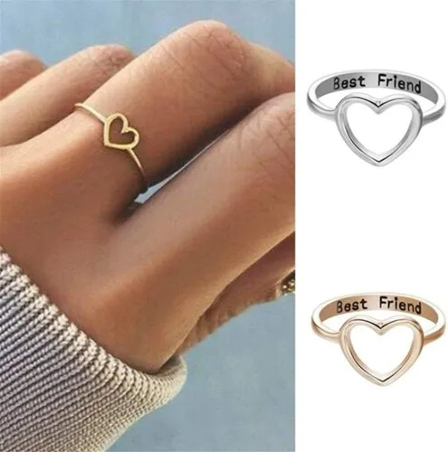 Miniatura 2 de Aineecy Infinity Love Heart Rings Set for Friendship Geometric Hollow Peach Heart Engraved Letter Index Finger Rings for Women Girls Graduation Gift