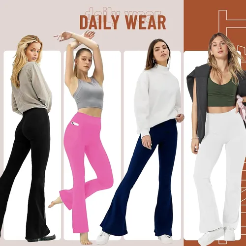 Miniatura 117 de TNNZEET Leggings acampanados negros para mujer, pantalones de yoga cruzados con bolsillos, corte de bota, leggings acampanados
