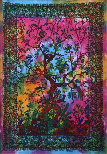 Miniatura 12 de The Art Box - Tapiz para colgar en la pared Árbol de la Vida Blanco – 85x90 Pulgadas, de algodón indio, gran diseño de planta inspirada