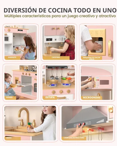 Miniatura 5 de Babytronic Juego de Cocina de Madera para Jugar, Cocina de Simulación con Luces y Sonidos para Niños de 3 años en adelante, Incluye Estufa, Horno