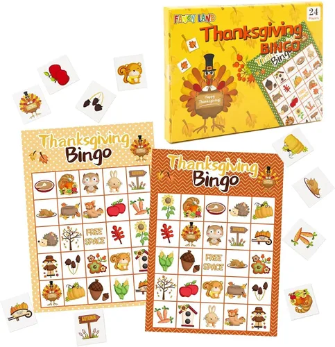 Miniatura 9 de Fancy Land Juego de bingo de Acción de Gracias para niños, 24 jugadores, 8 diseños, multicolor para actividades escolares, fiestas, suministros