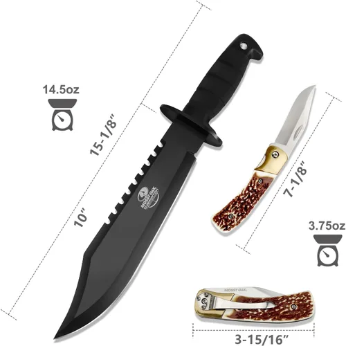 Miniatura 6 de MOSSY OAK Cuchillo Bowie de supervivencia de 15 pulgadas y cuchillo de bolsillo plegable, cuchillo de caza de hoja fija con funda, sacapuntas