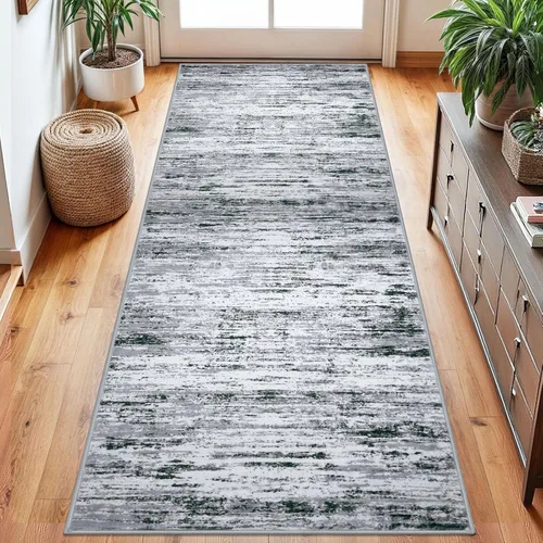 Miniatura 37 de Lansny Alfombra moderna abstracta de 2 x 5 pies, color negro, gris, blanco, lavable, alfombra de entrada para cocina, alfombra antideslizante suave