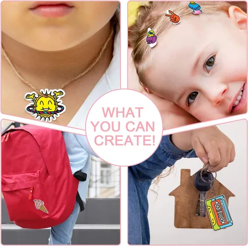 Miniatura 7 de Warckon El kit de hojas de plástico retráctil de 149 piezas incluye 24 piezas de papel de arte retráctil con 125 llaveros accesorios para niños