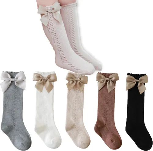 Calcetines altos hasta la rodilla para bebés y niñas pequeñas, con lazo de malla, transpirables, de vestir, calcetines de algodón para niños,
