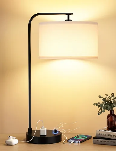 Miniatura 13 de Innqoo Lámpara de mesa alta con puerto USB y tomacorriente, lámparas de mesita de noche regulables con pantalla de lino, lámpara de escritorio