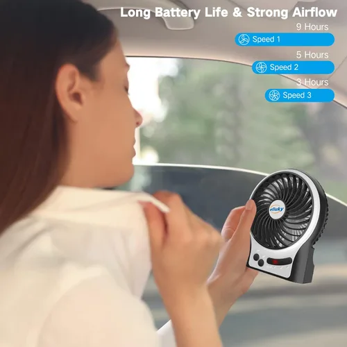 Miniatura 5 de efluky Ventilador de Escritorio Mini de 4.9 Pulgadas - 3 Velocidades, Batería Recargable/Alimentación por USB con Luz LED, Ventilador Portátil Negro