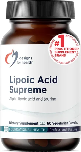 Designs for Health Ácido lipoico Supremo - 300 mg de ácido alfa lipoico con taurina - Suplemento vegano sin OMG ALA (60 cápsulas)