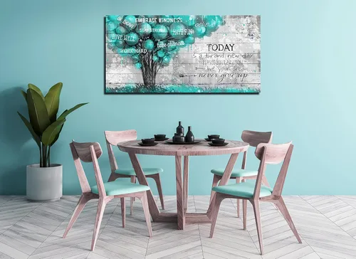 Miniatura 2 de Decoración de Pared Verde Azulado para Oficina - Citas Inspiradoras Arte de Pared de Árbol - Arte de Pared en Lienzo Grande Decoración Verde Azulado