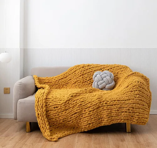 Miniatura 4 de Manta de punto grueso, manta de punto grueso con hilo de felpilla suave, 50 x 60 pulgadas, hecha a mano, cálida y gruesa, para sofá, cama y viajes