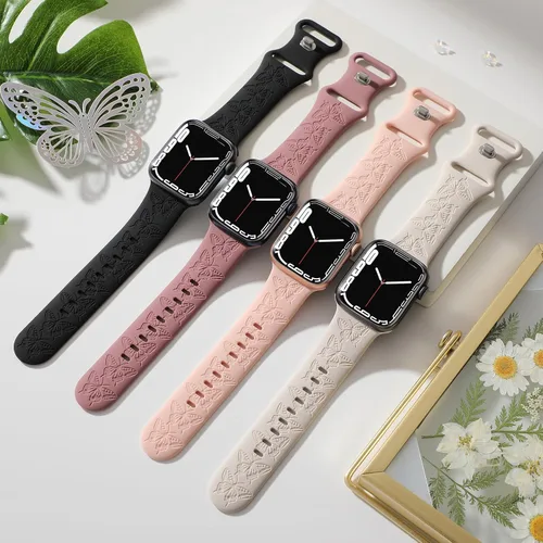Miniatura 2 de 4 PAQUETE Bandas de silicona grabadas compatibles con correa de Apple Watch de 40 mm, 38 mm, 41 mm, 42 mm, 44 mm, 45 mm, 46 mm, 49 mm, correa