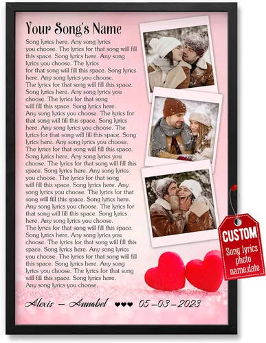 Miniatura 23 de H-DEWALL Póster personalizado de letras de canciones, regalo de boda único para parejas, personaliza con tus propias fotos, nombres y fecha, sin